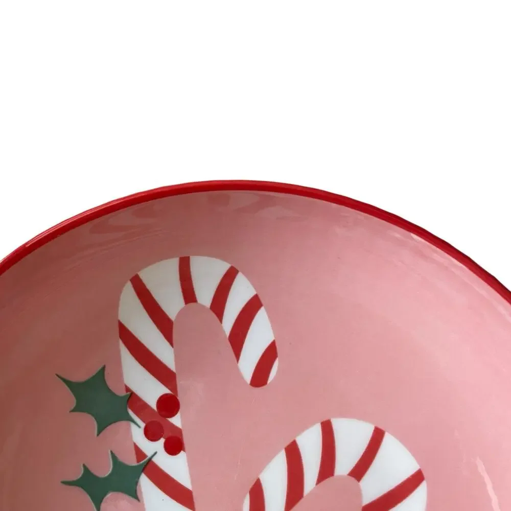 Christmas Candy Cane Dinner Bowl Set of 4 Ceramic Pink Red PrimaDesign Holiday